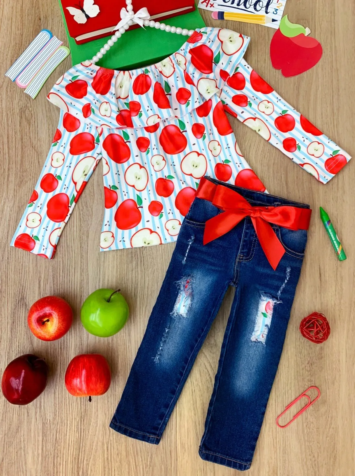 Ace My Classes Apple Patched Jeans Set