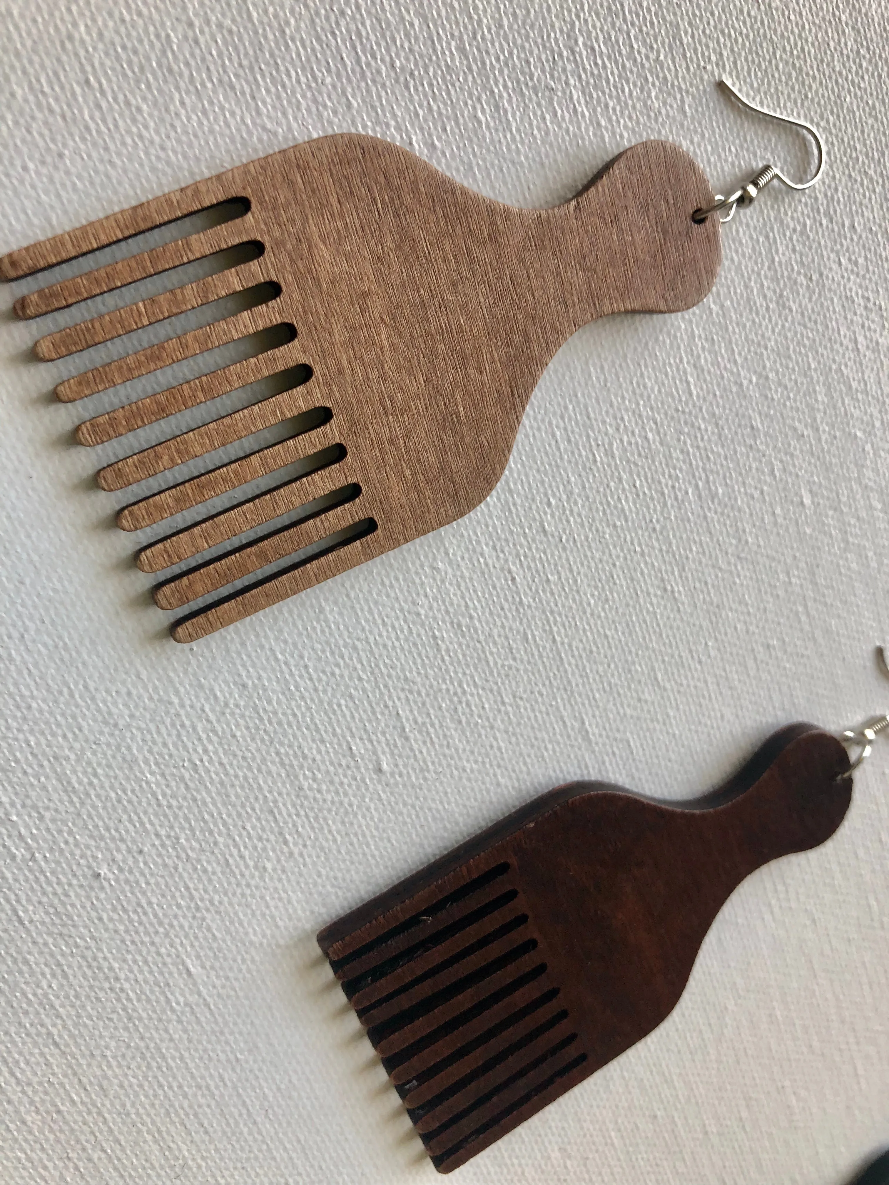 Afro Pick Wooden Earrings