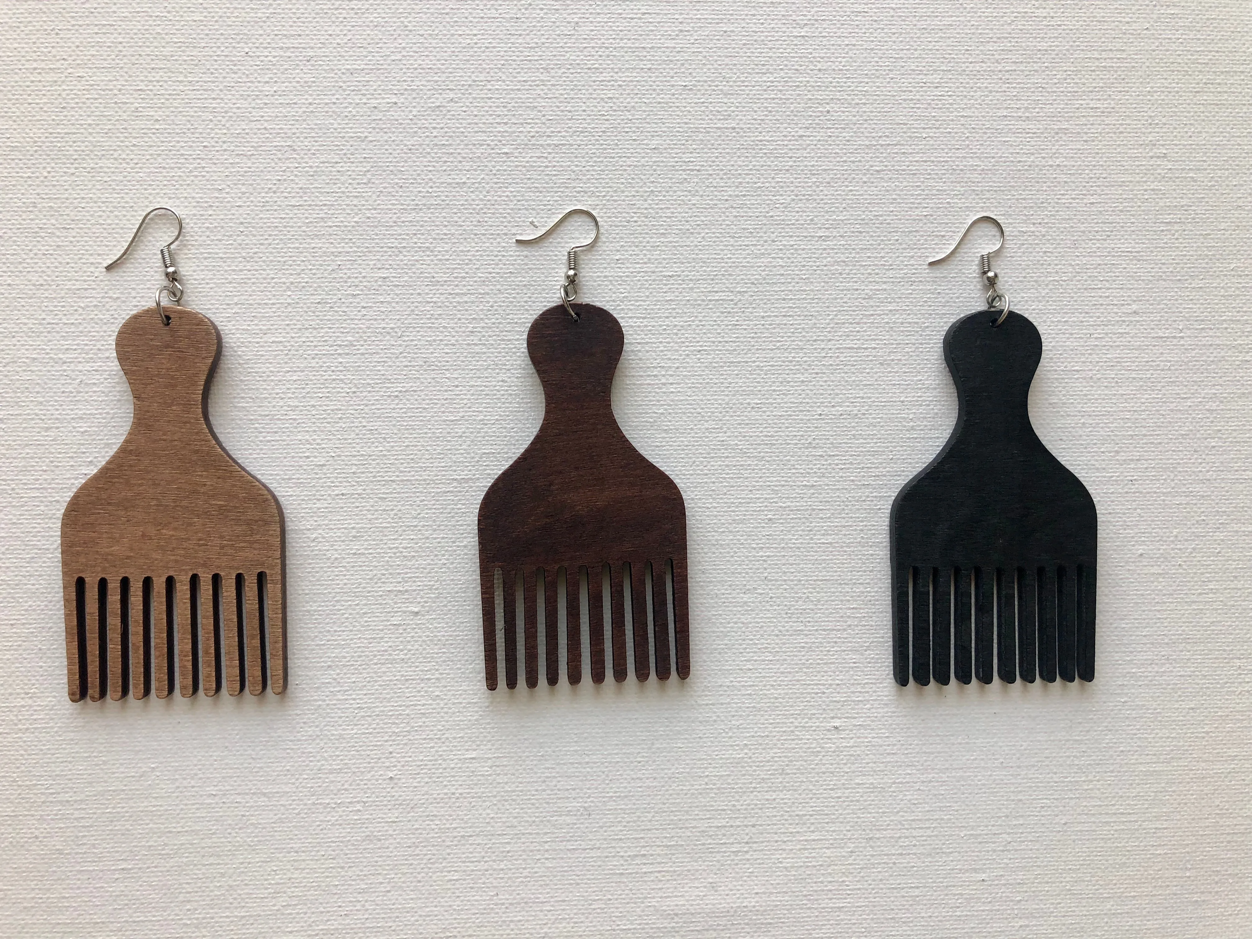 Afro Pick Wooden Earrings