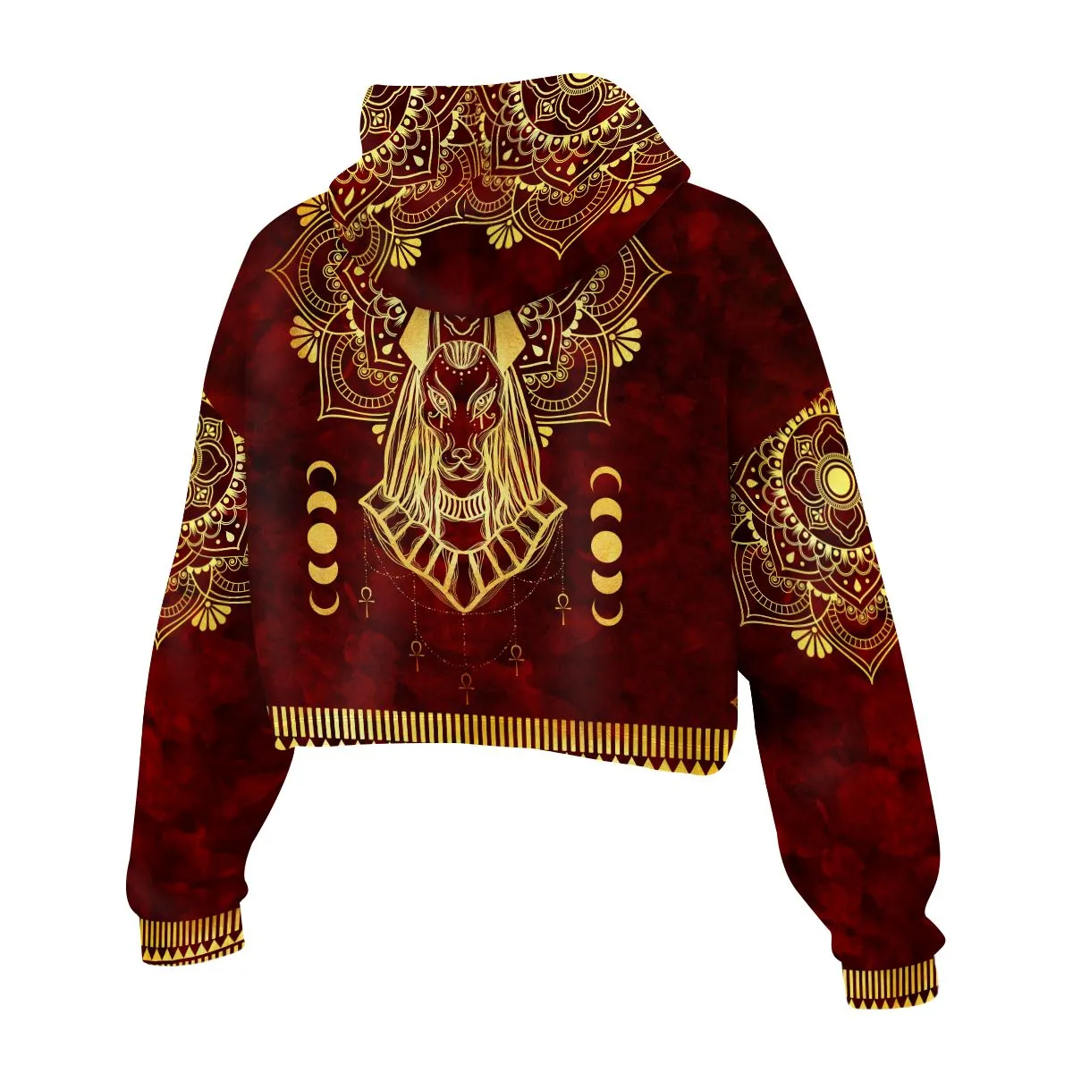 Anubis Pattern In Red Cropped Hoodie & Leggings Set