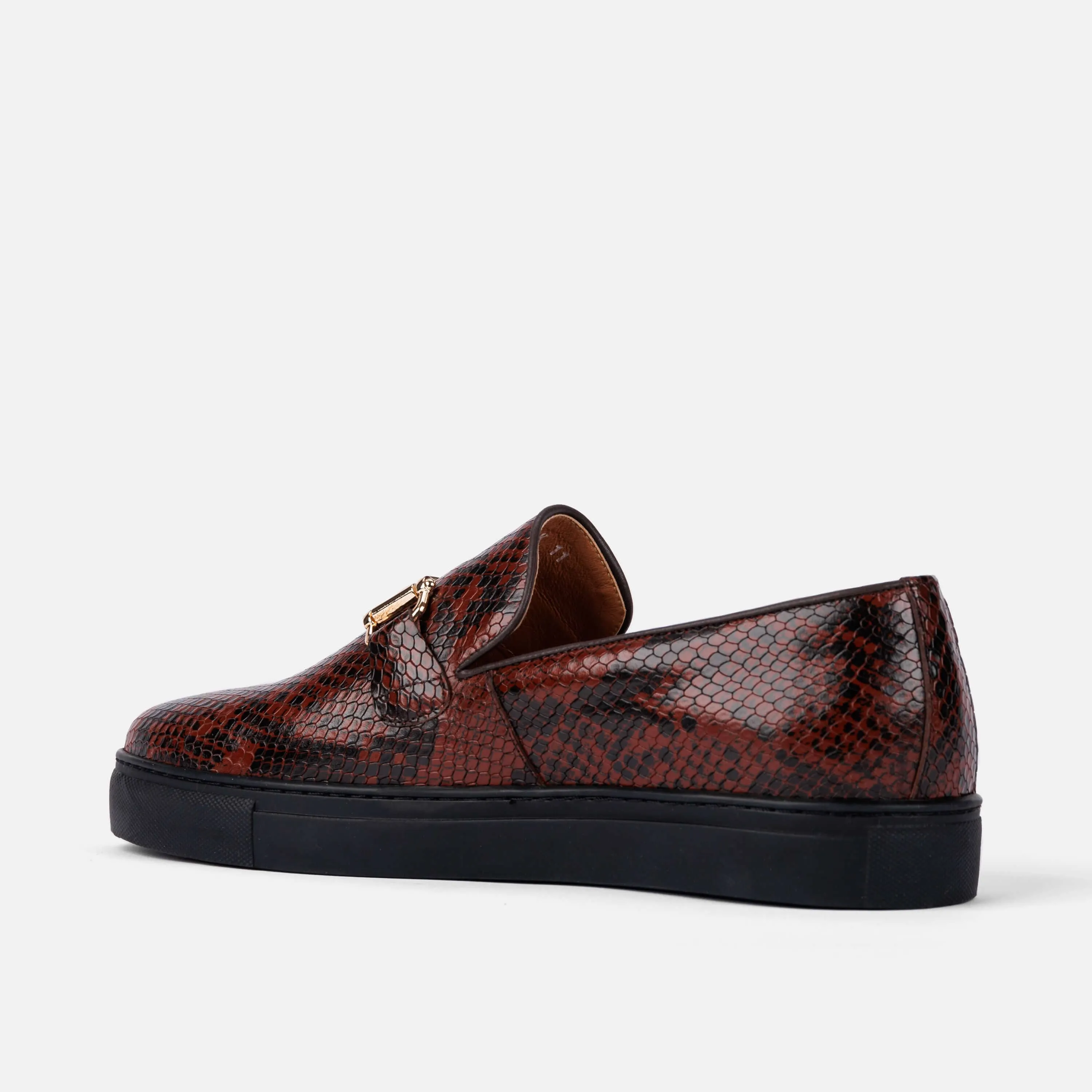 Boardwalk Brown Snake Leather Horse-Bit Sneakers