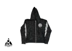 Chrome Hearts Cemetery Cross Print Zip Up Hoodie Black