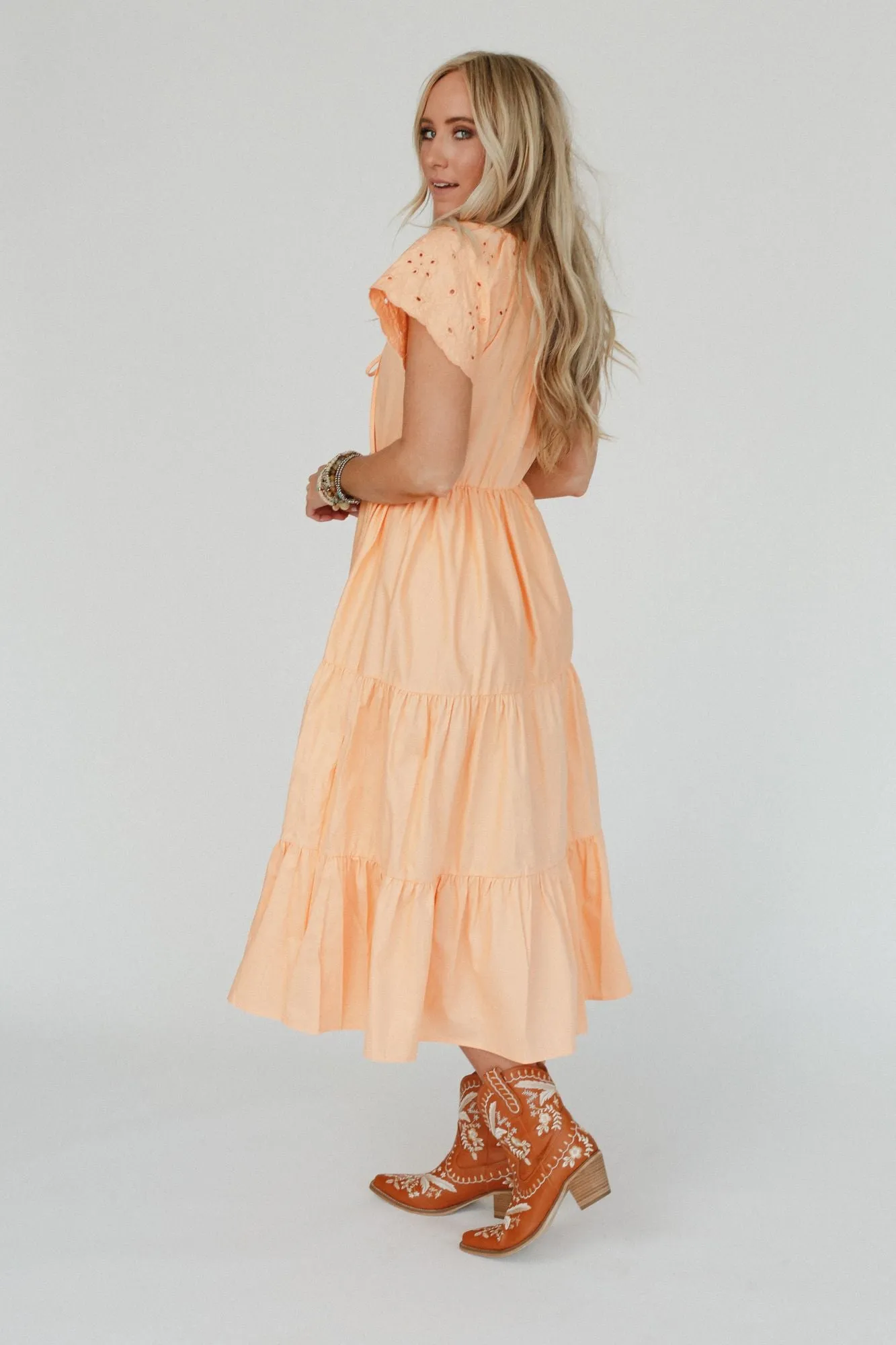 Citrus Blossom Midi Dress - Orange