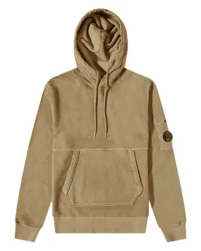 CP Company Brushed and Emerized Diagonal Fleece hoodie Cumin