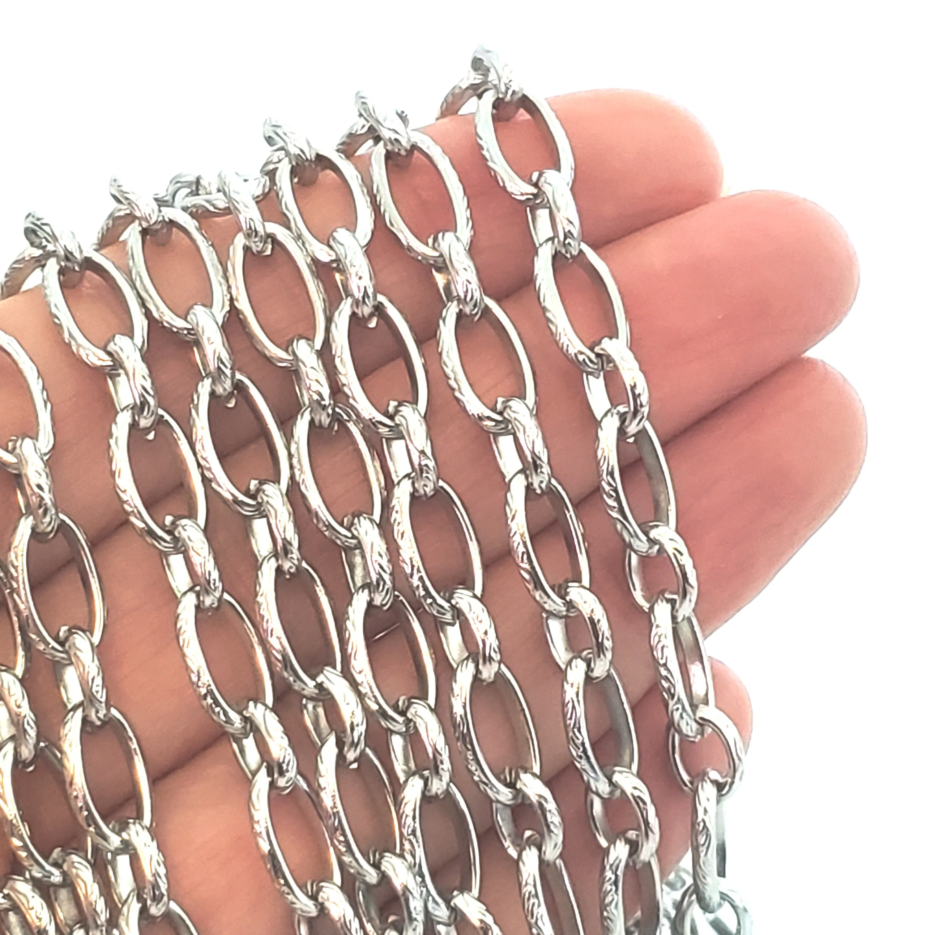 Decorated Stainless Steel Jewelry Chain, Open Links, 11x7 and 7x6, 2mm wide, 29 Feet, #1970