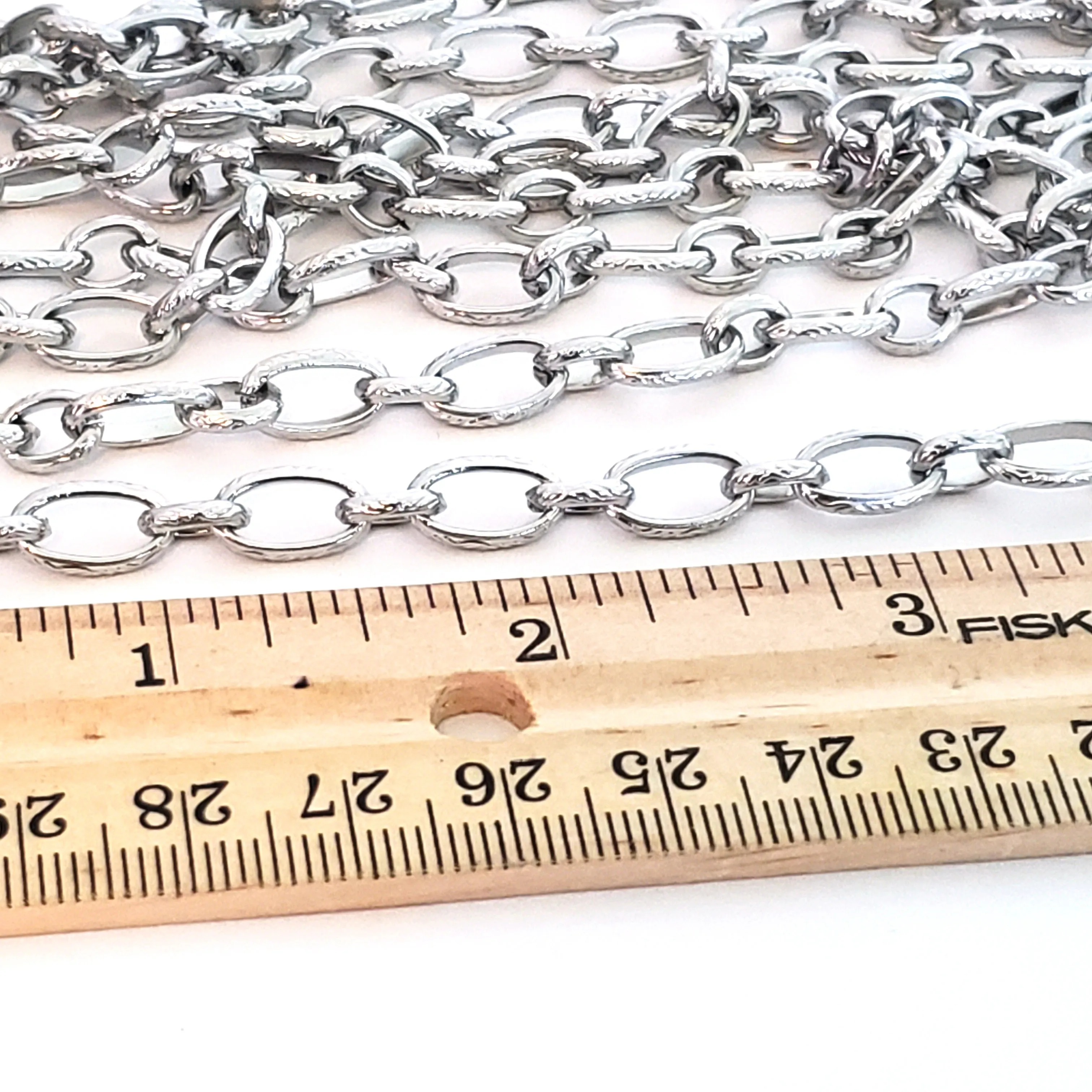 Decorated Stainless Steel Jewelry Chain, Open Links, 11x7 and 7x6, 2mm wide, 29 Feet, #1970