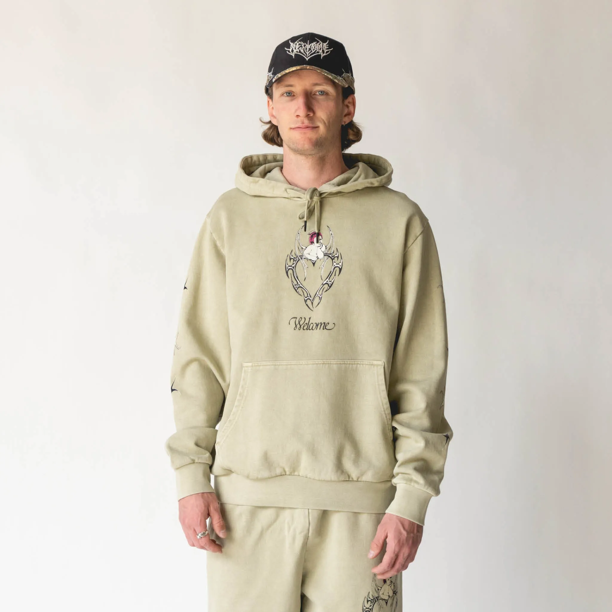 Halo Printed Pigment-Dyed Hoodie - Moss