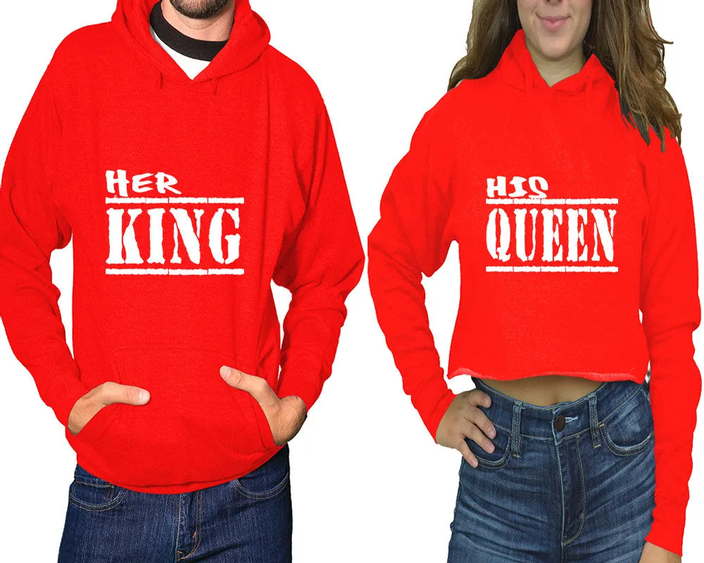 Her King His Queen Couple Matching Pullover Hoodie for Man, Crop Top Hoodie for Woman