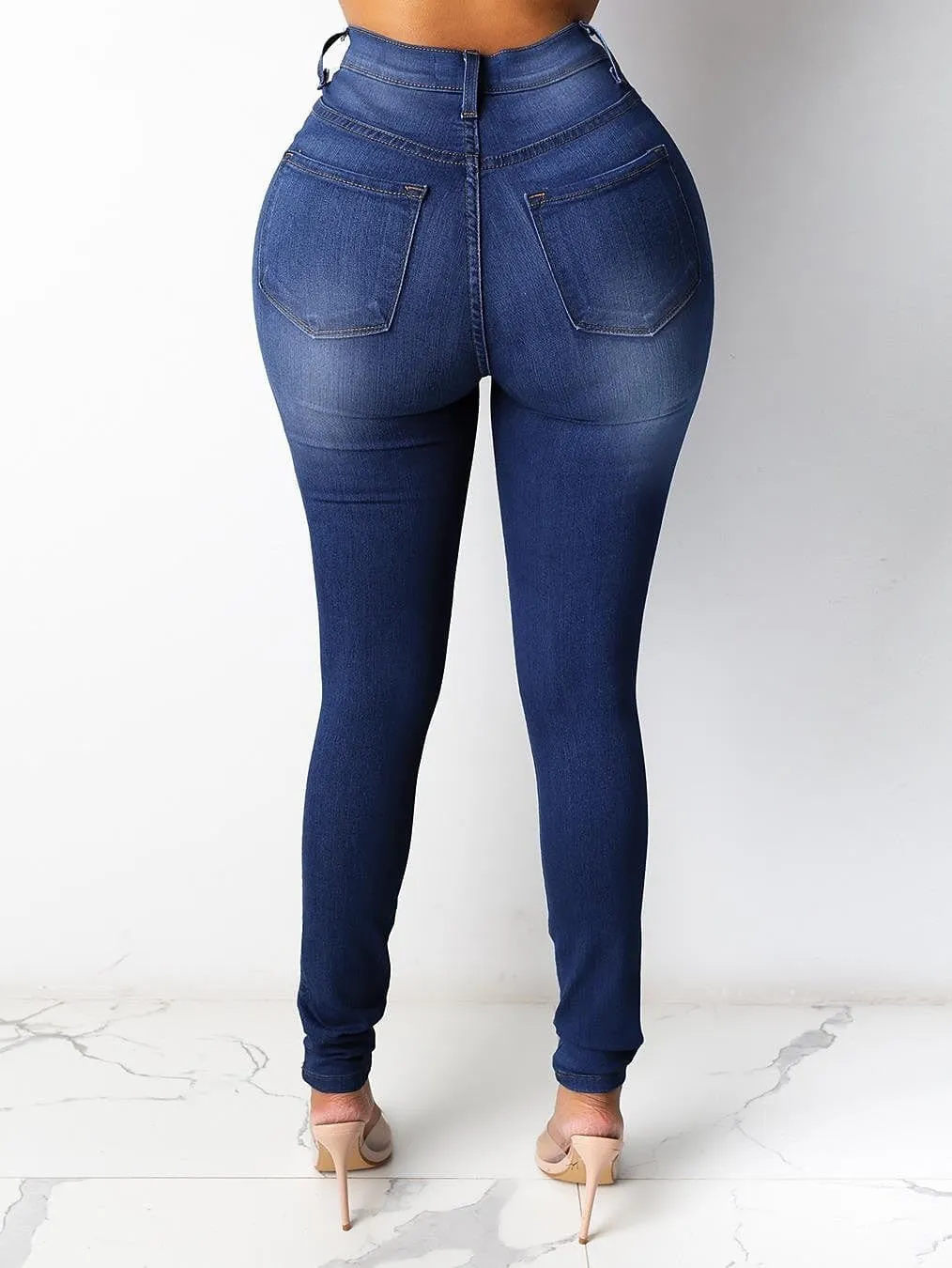 High Waisted Fleece-Lined Women's Denim Jeans with Classic Regular Fit in Multiple Colors