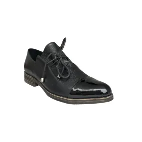 Kotty Black Leather/Patent Toe Flat