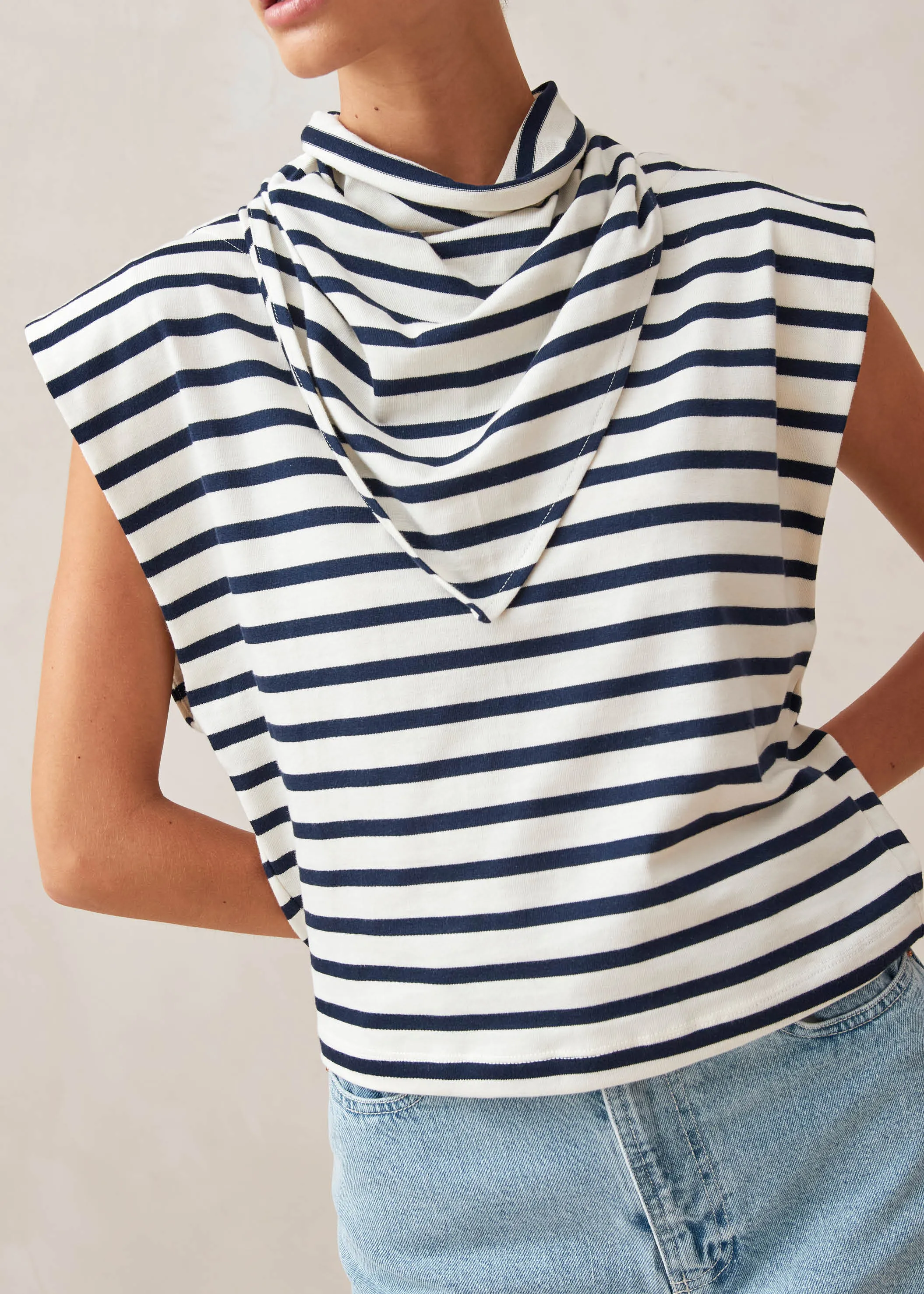 Laurent Stripes Navy And Cream Tshirt