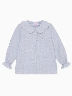 Light Blue Polka Dot Lara Long Sleeve Girl Shirt