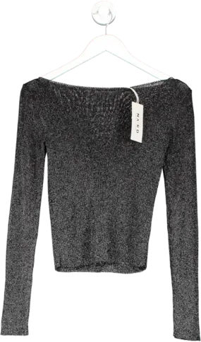 NA-KD Black Boat Neck Knitted Metallic Sweater UK XXS