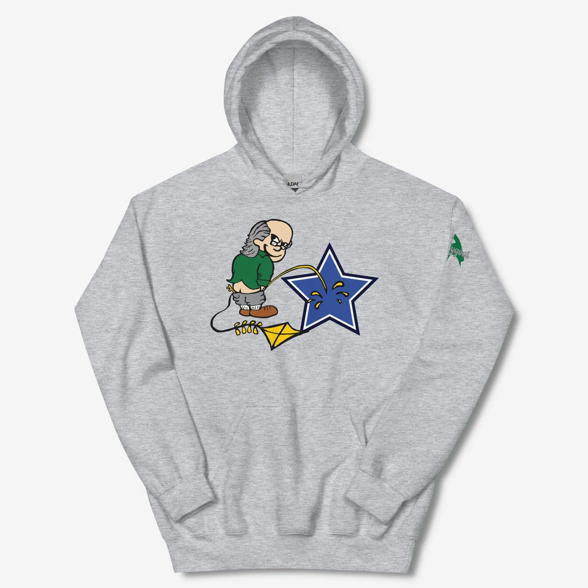 "Ben Franklin Whizzing on the Blue Star" Hoodie