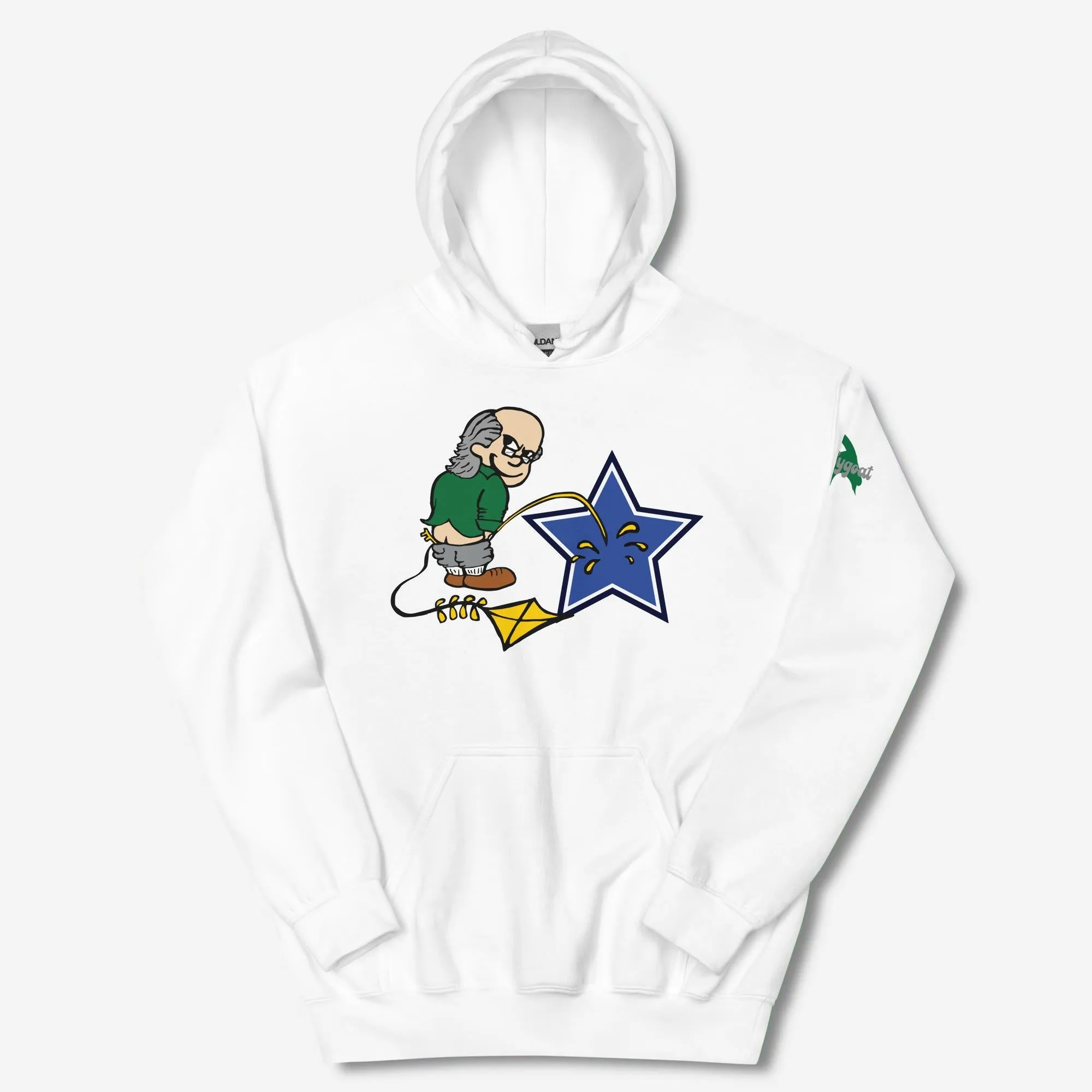 "Ben Franklin Whizzing on the Blue Star" Hoodie