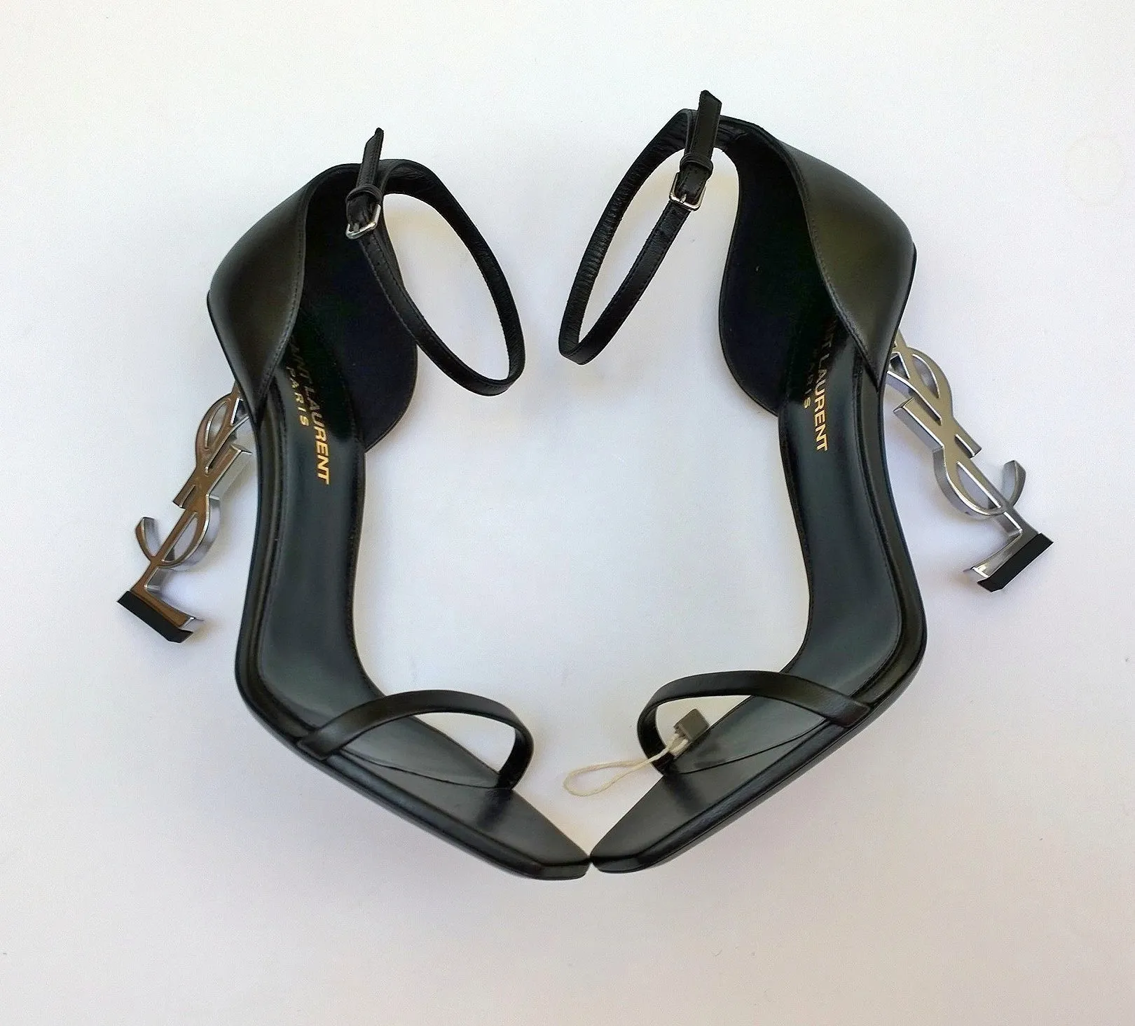 Saint Laurent Opyum 110 Black Leather Sandals YSL Ankle Strap Heels