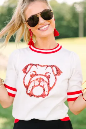 Stay In Character White/Red Bulldog Sweater