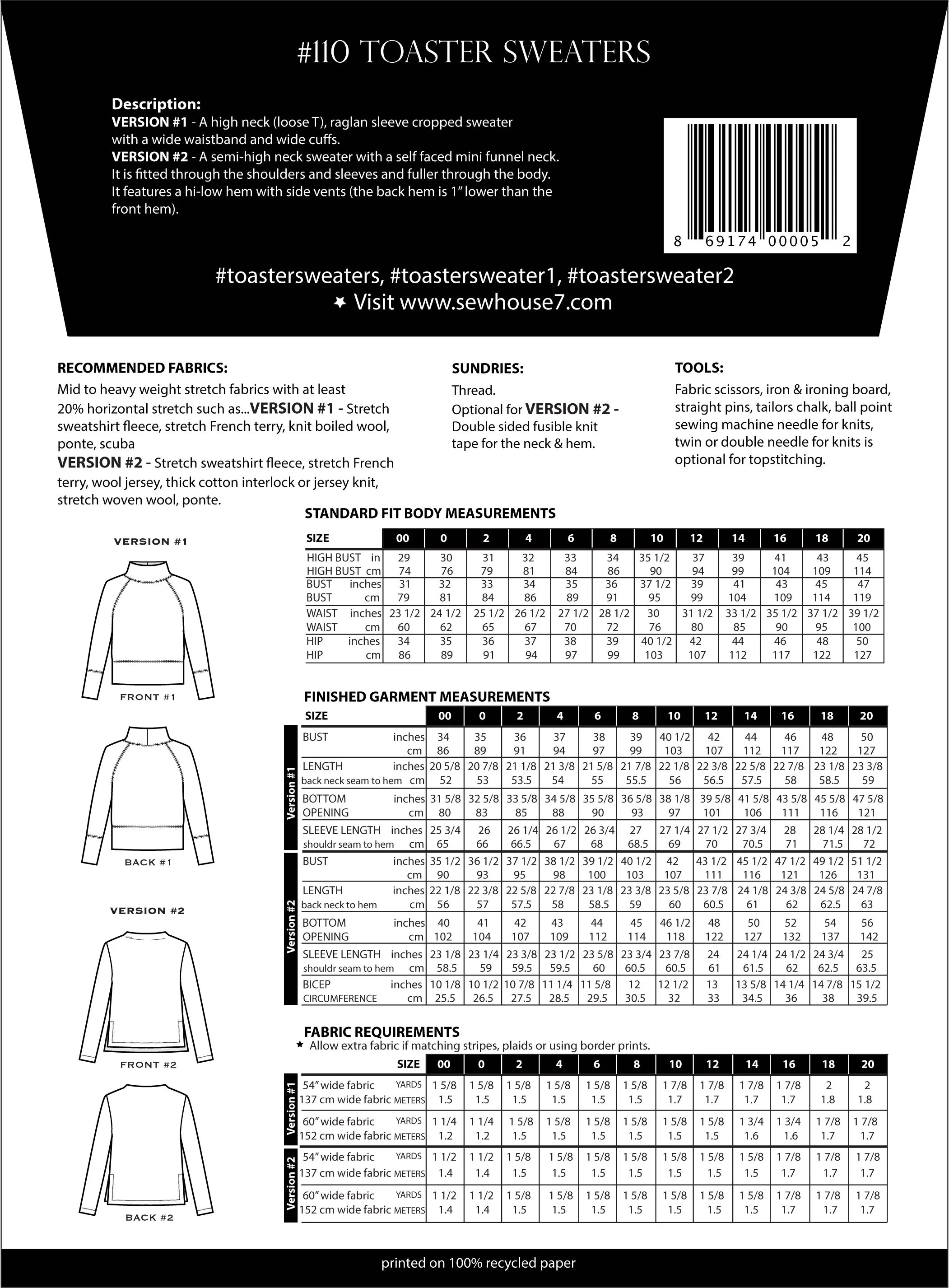 Toaster Sweater Sewing Pattern | Sizes 00-20 by Sew House Seven