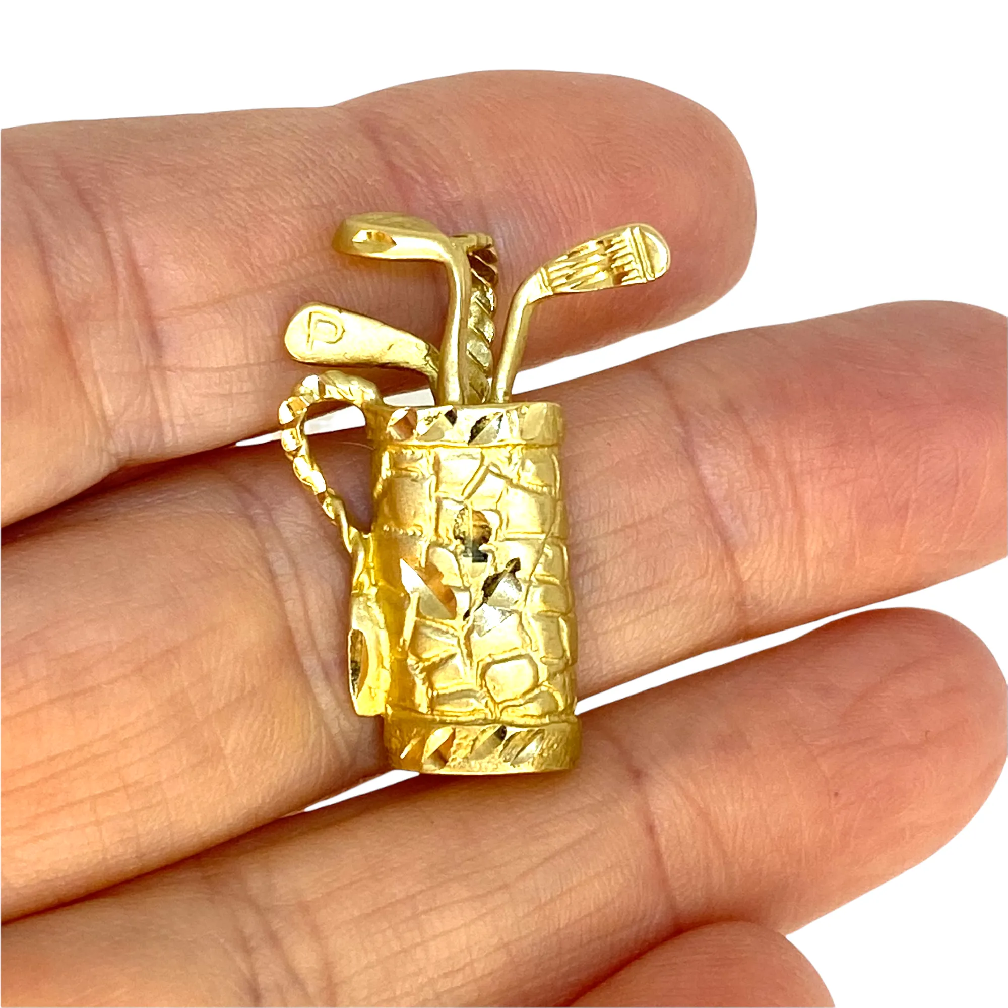 Vintage 14K Yellow Gold Golf Bag and Clubs Pendant