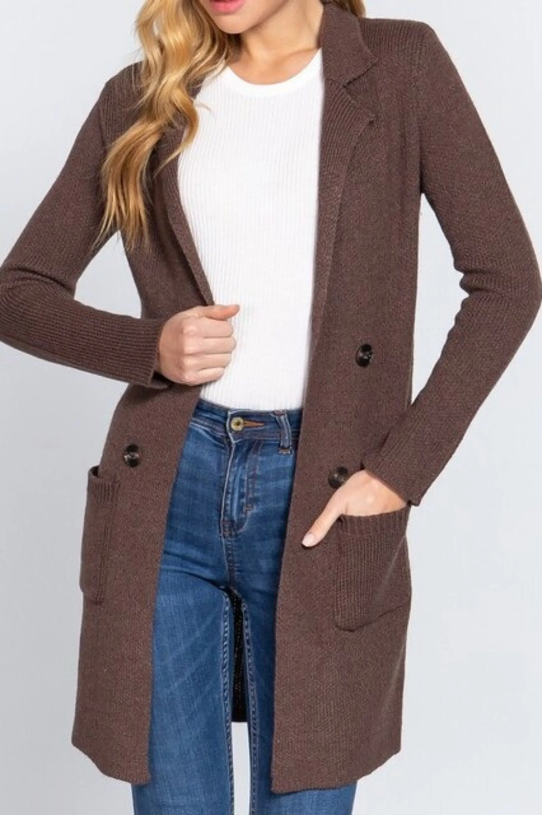 Women's Long sleeve notched collar sweater jacket