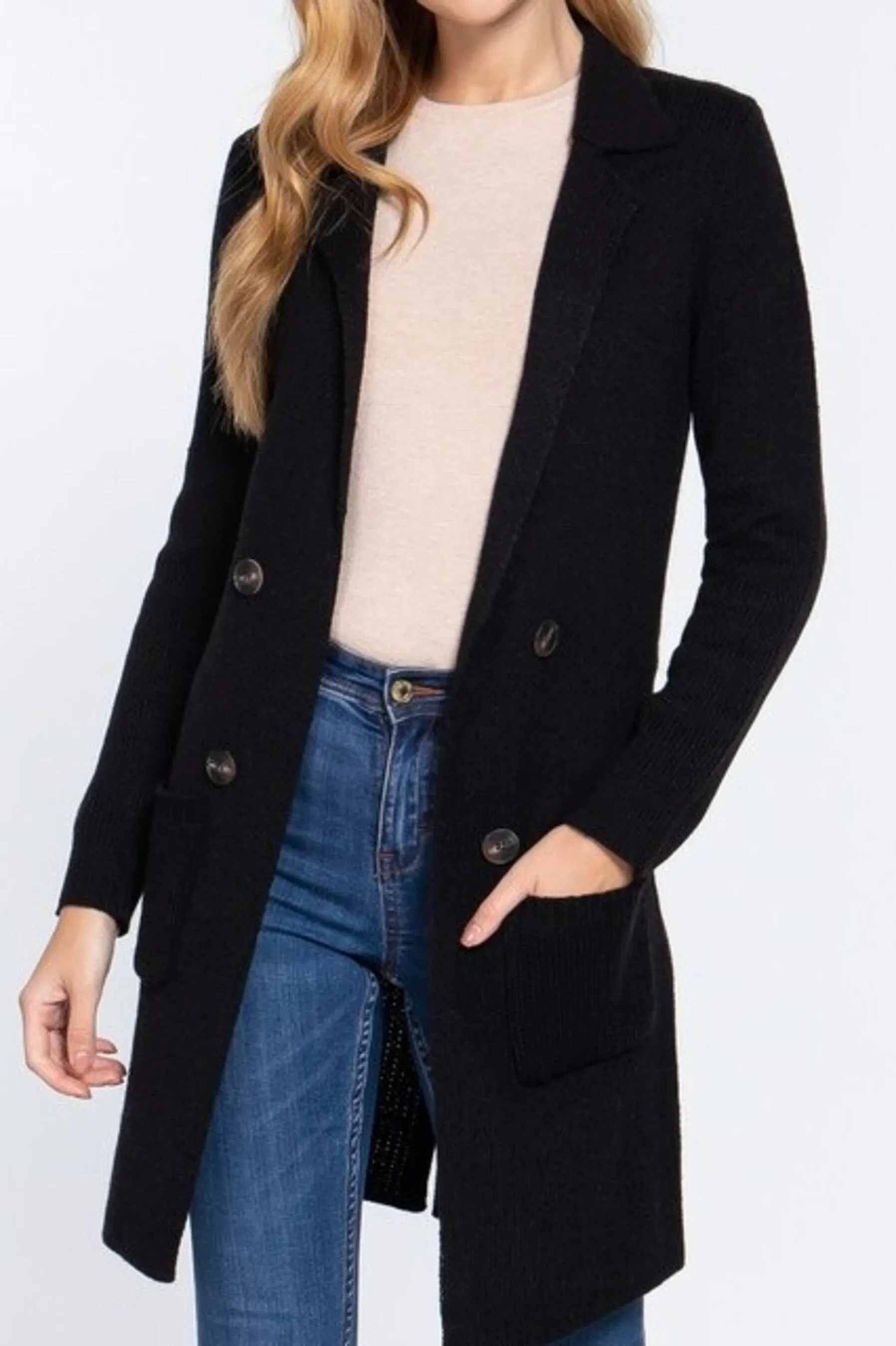 Women's Long sleeve notched collar sweater jacket