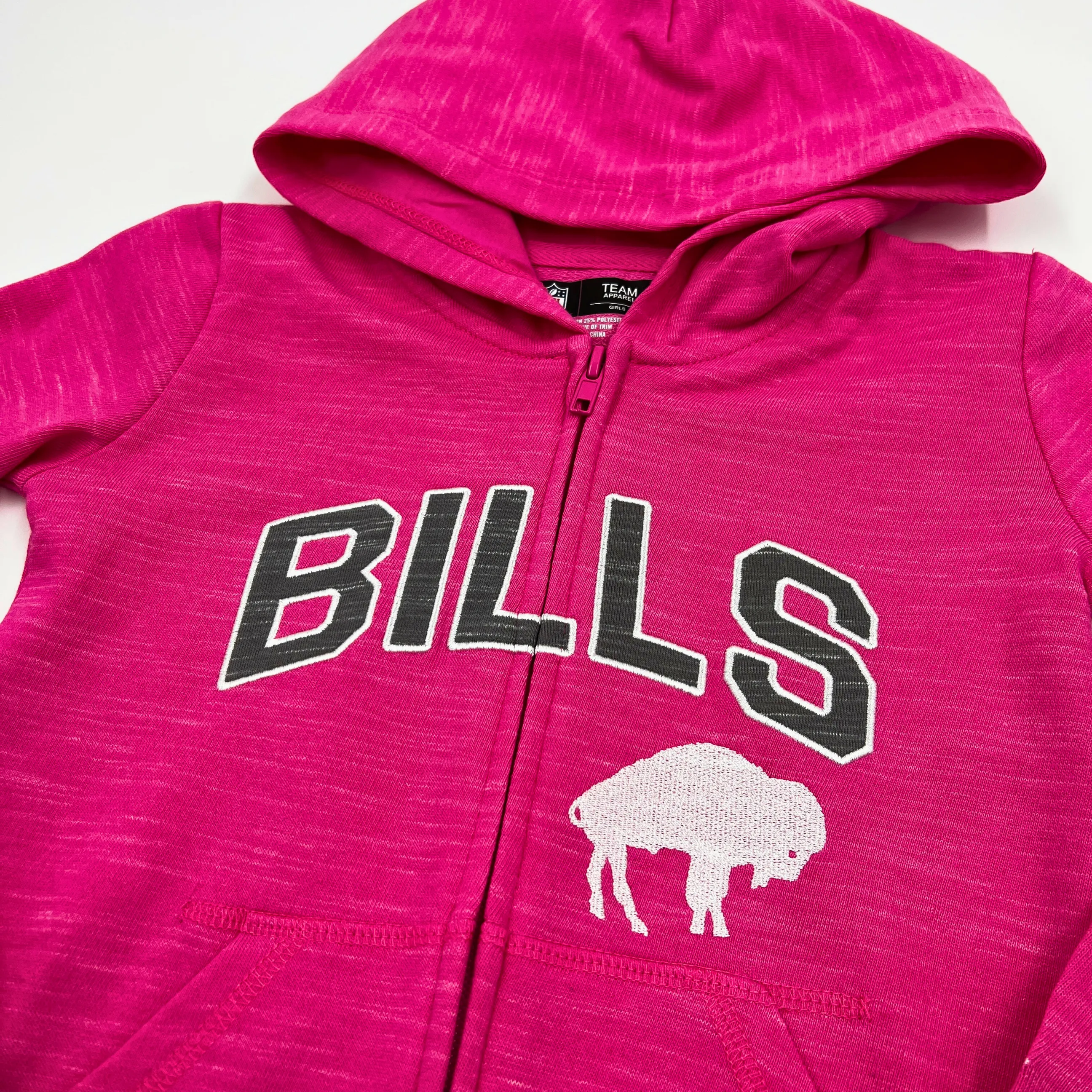 Youth Girls New Era Bills with Retro Logo Heather Pink Full Zip Hoodie