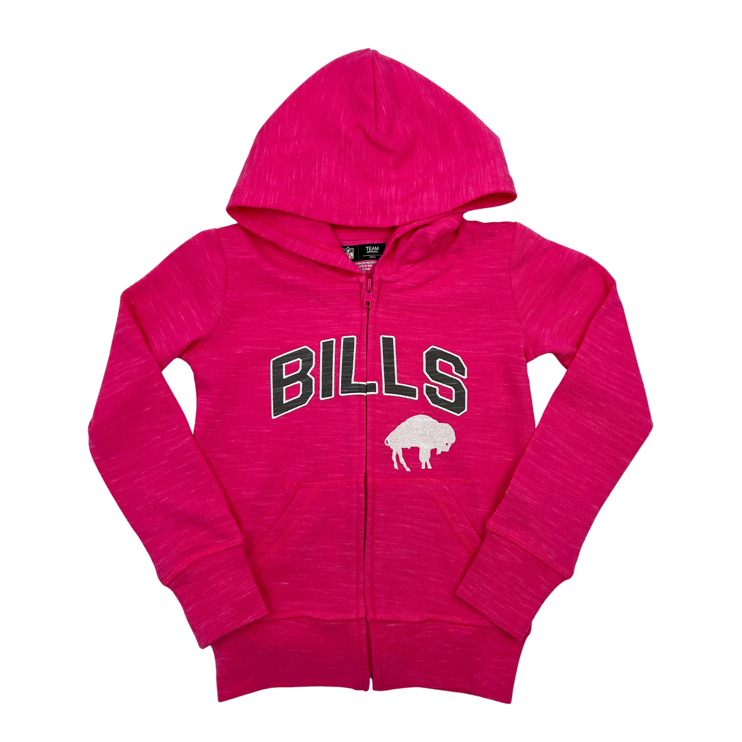 Youth Girls New Era Bills with Retro Logo Heather Pink Full Zip Hoodie